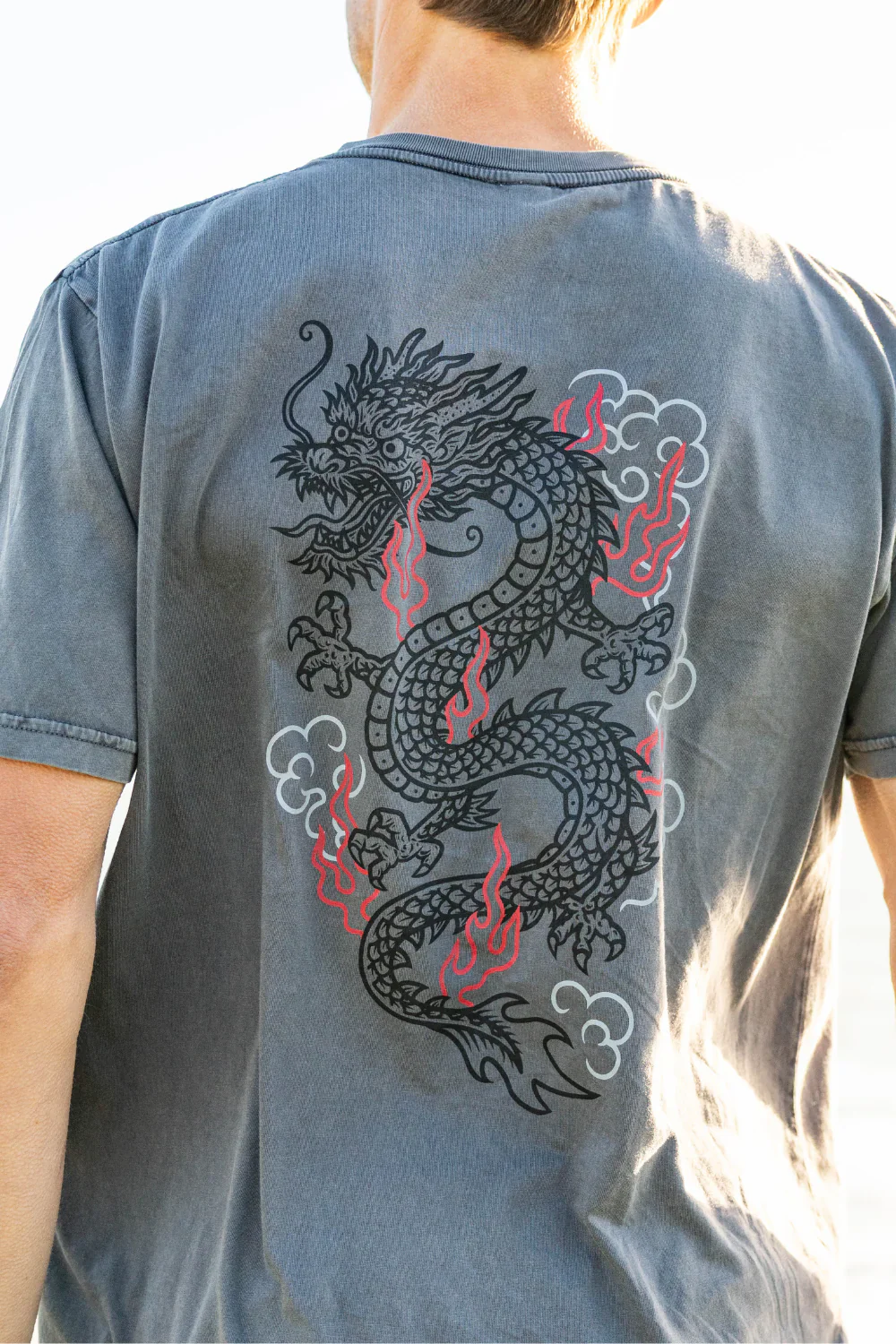 BamBooBay Dragon Mens T-Shirt Stone Wash Grey - Image 2