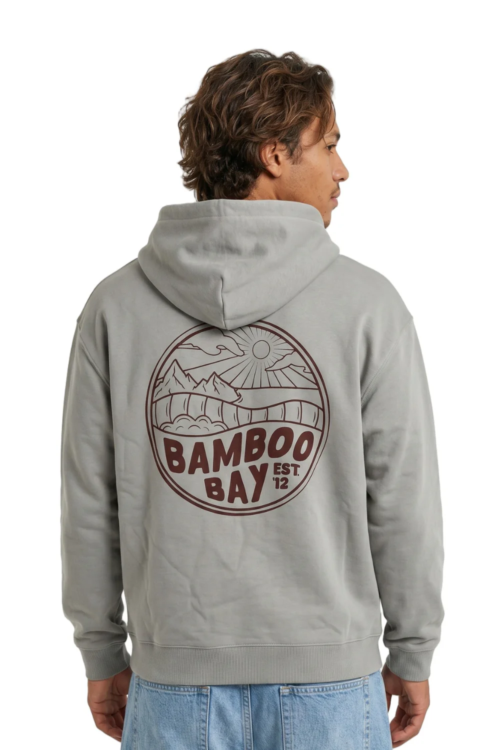 BamBooBay Mountain Badge Mens Hoodie Misty Grey