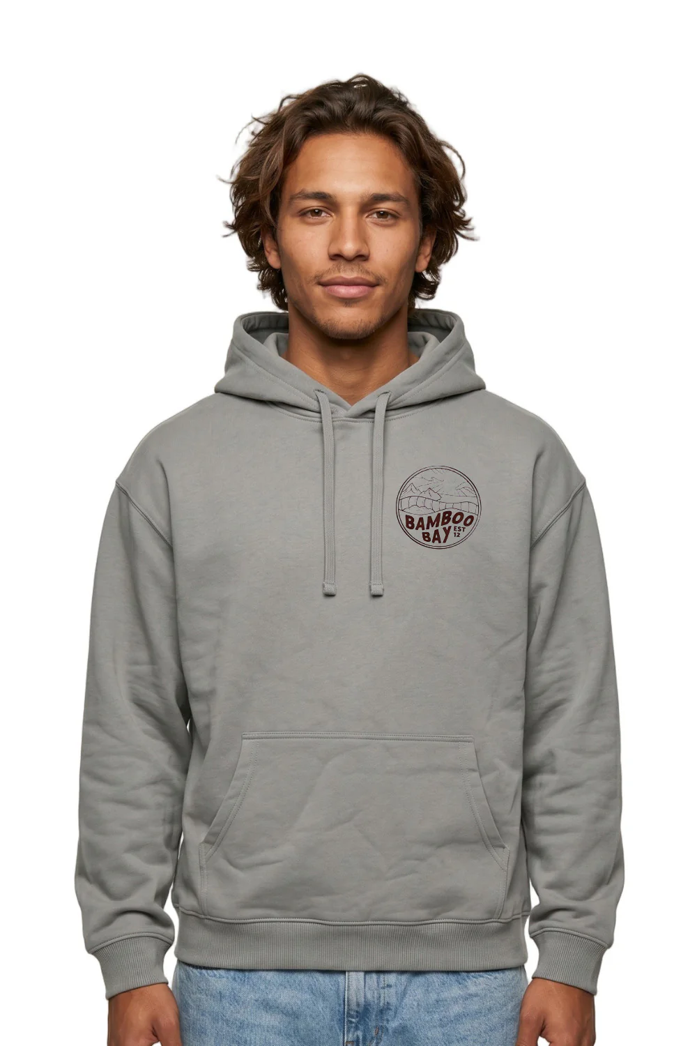 BamBooBay Mountain Badge Mens Hoodie Misty Grey - Image 2