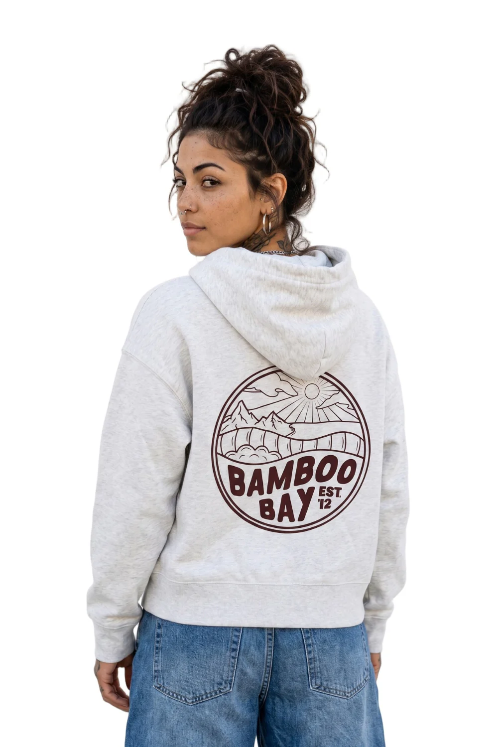 BamBooBay Mountain Badge Womens Hoodie Cool Heather Grey