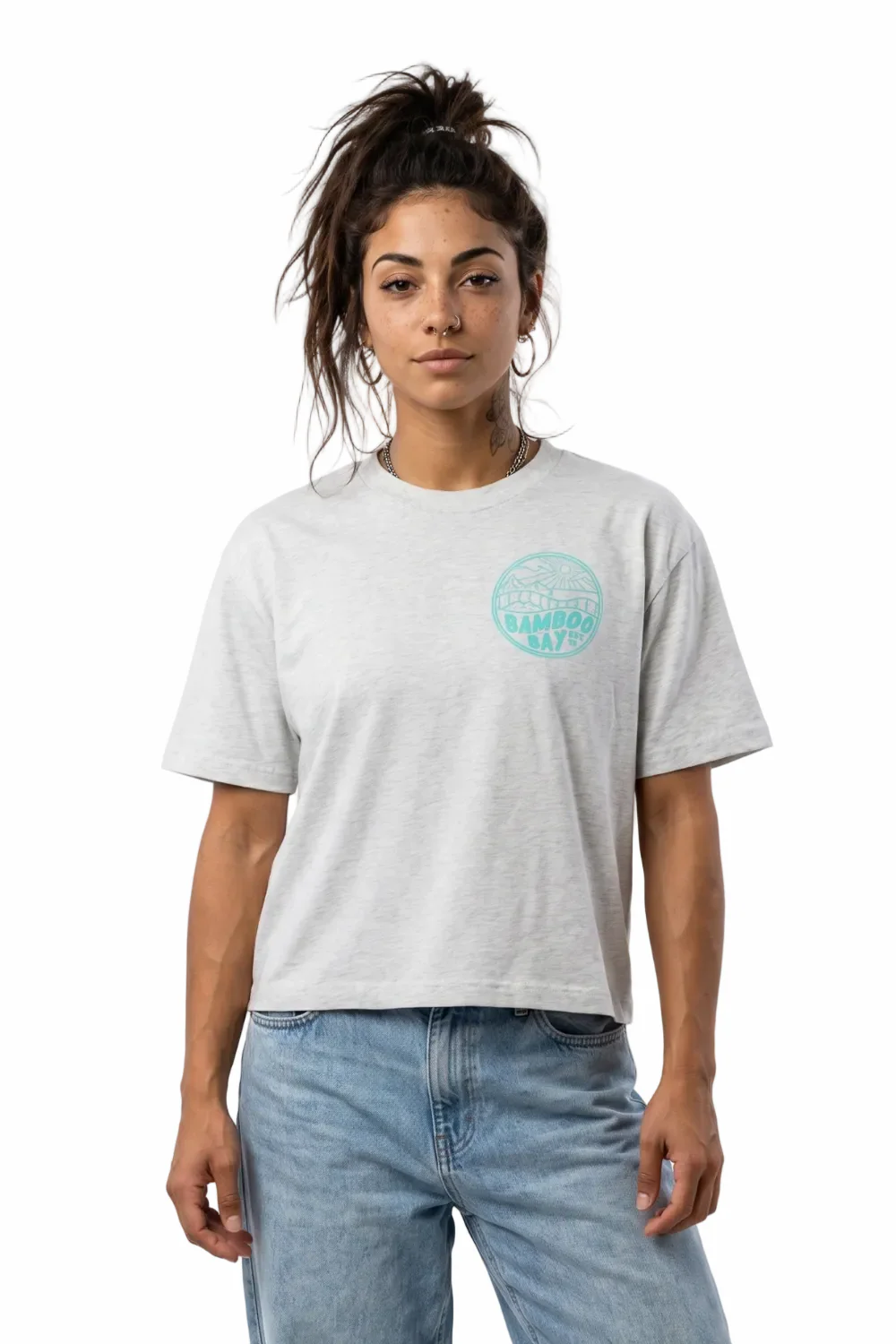 BamBooBay Mountain Badge Womens T-Shirt Cool Heather Grey