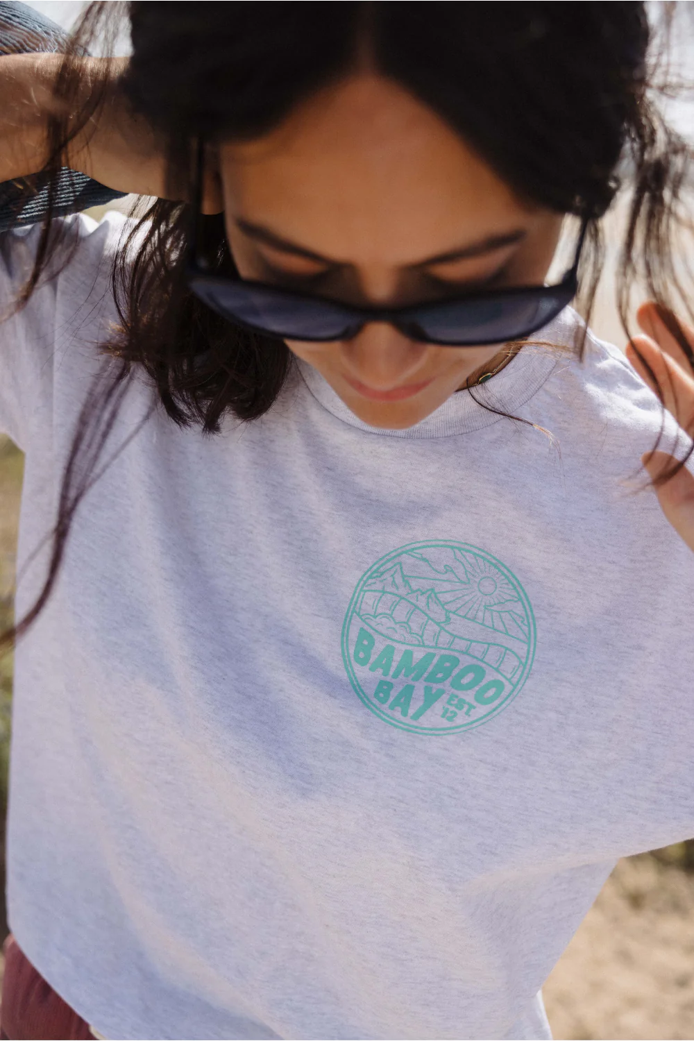 BamBooBay Mountain Badge Womens T-Shirt Cool Heather Grey - Image 3