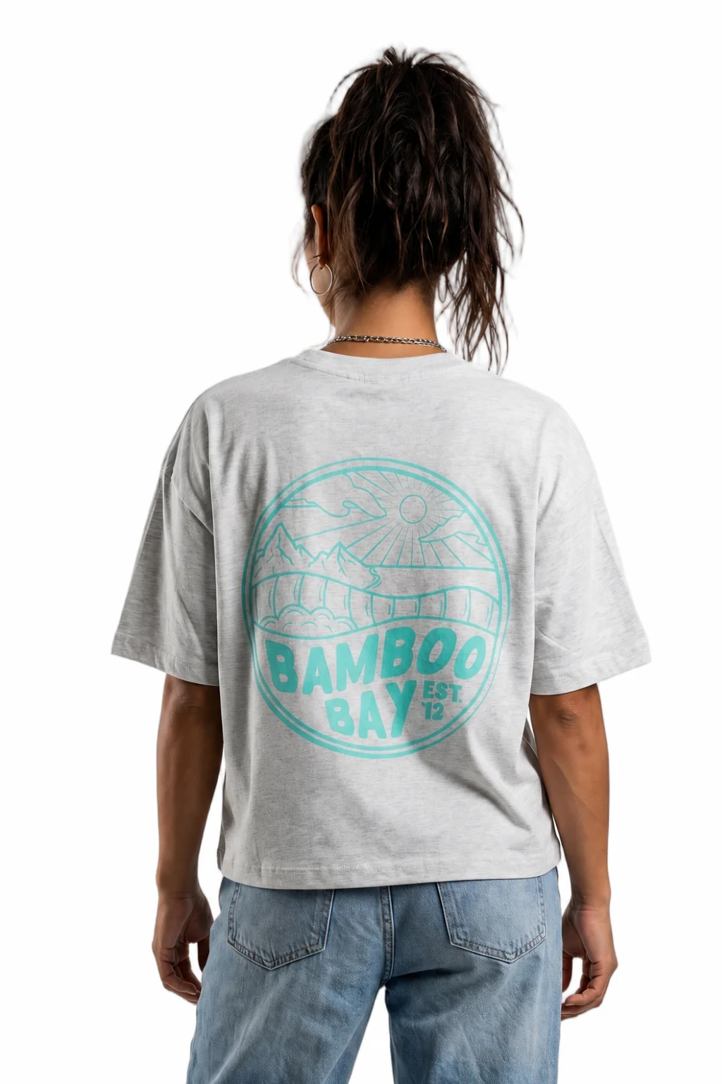 BamBooBay Mountain Badge Womens T-Shirt Cool Heather Grey - Image 4