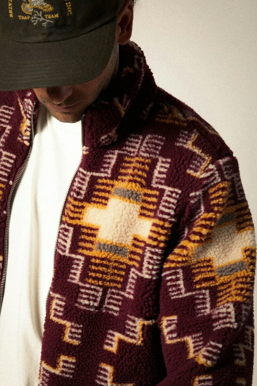Brixton Arctic Fleece Mock Neck Jacket Light Cabernet - Image 3