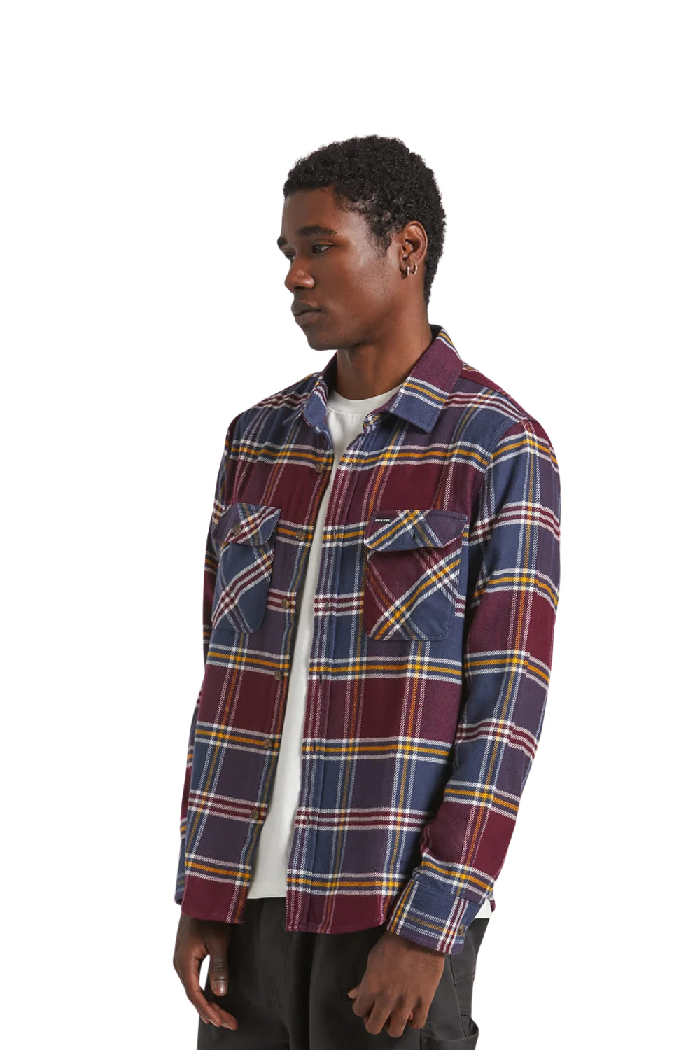 Brixton Bowery Flannel Shirt Mood Indigo Port Saffron - Image 3