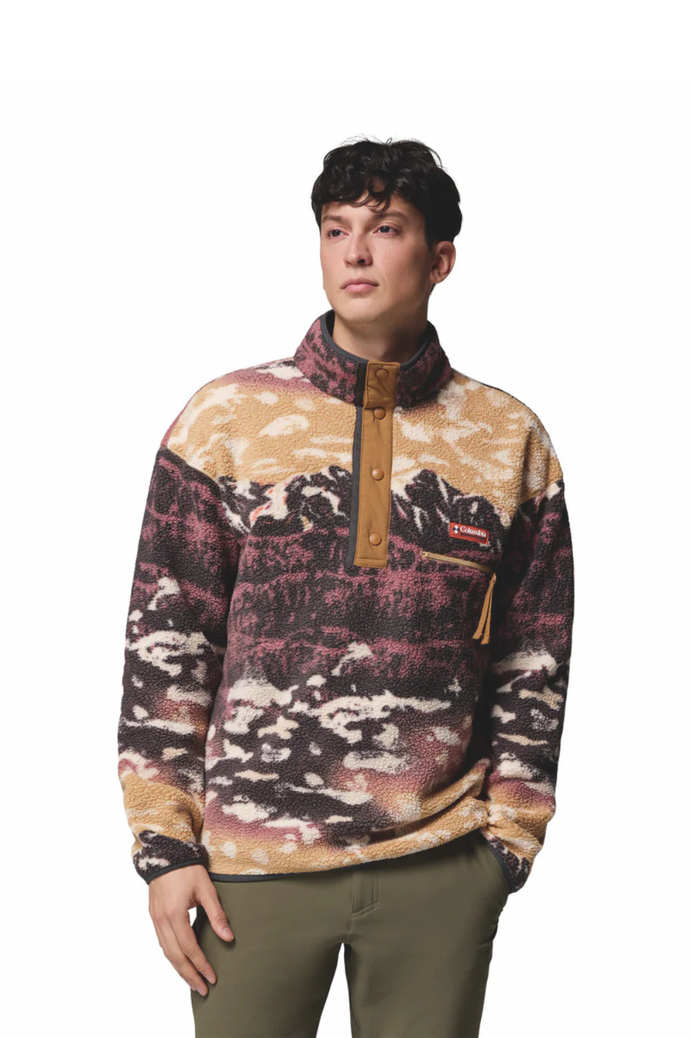 Columbia Helvetia II Mens Printed Half Snap Fleece Camel Brown Sisters