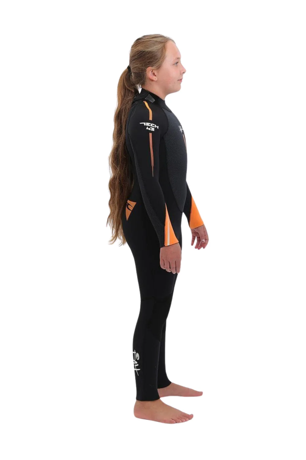 Tiki Tech 4/3mm Junior Wetsuit Back Zip Black/Orange - Image 3