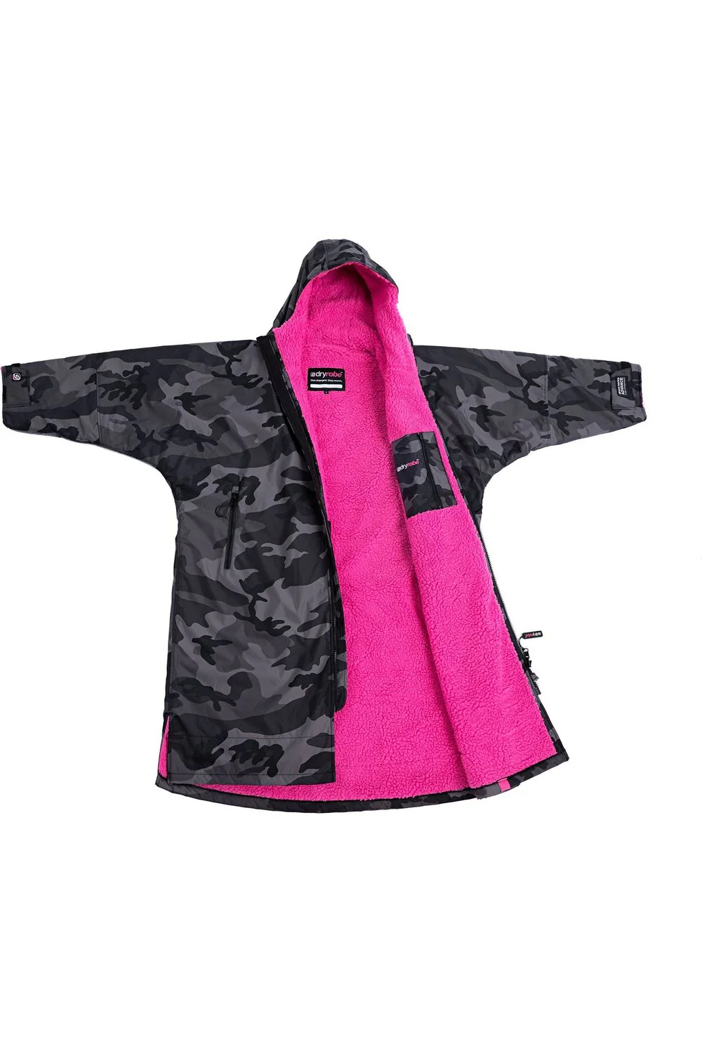 Dryrobe Advance Adult Long Sleeve Changing Robe Black Camo/Pink - Image 12