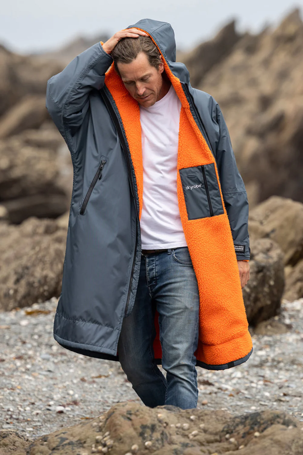 Dryrobe Advance Adult Long Sleeve Dark Grey Orange - Image 8