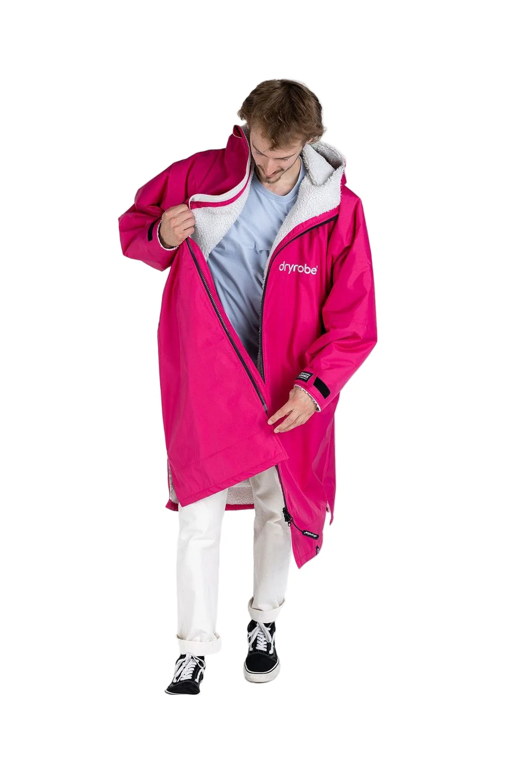Dryrobe Advance Adult Long Sleeve Changing Robe Pink Light Grey - Image 2