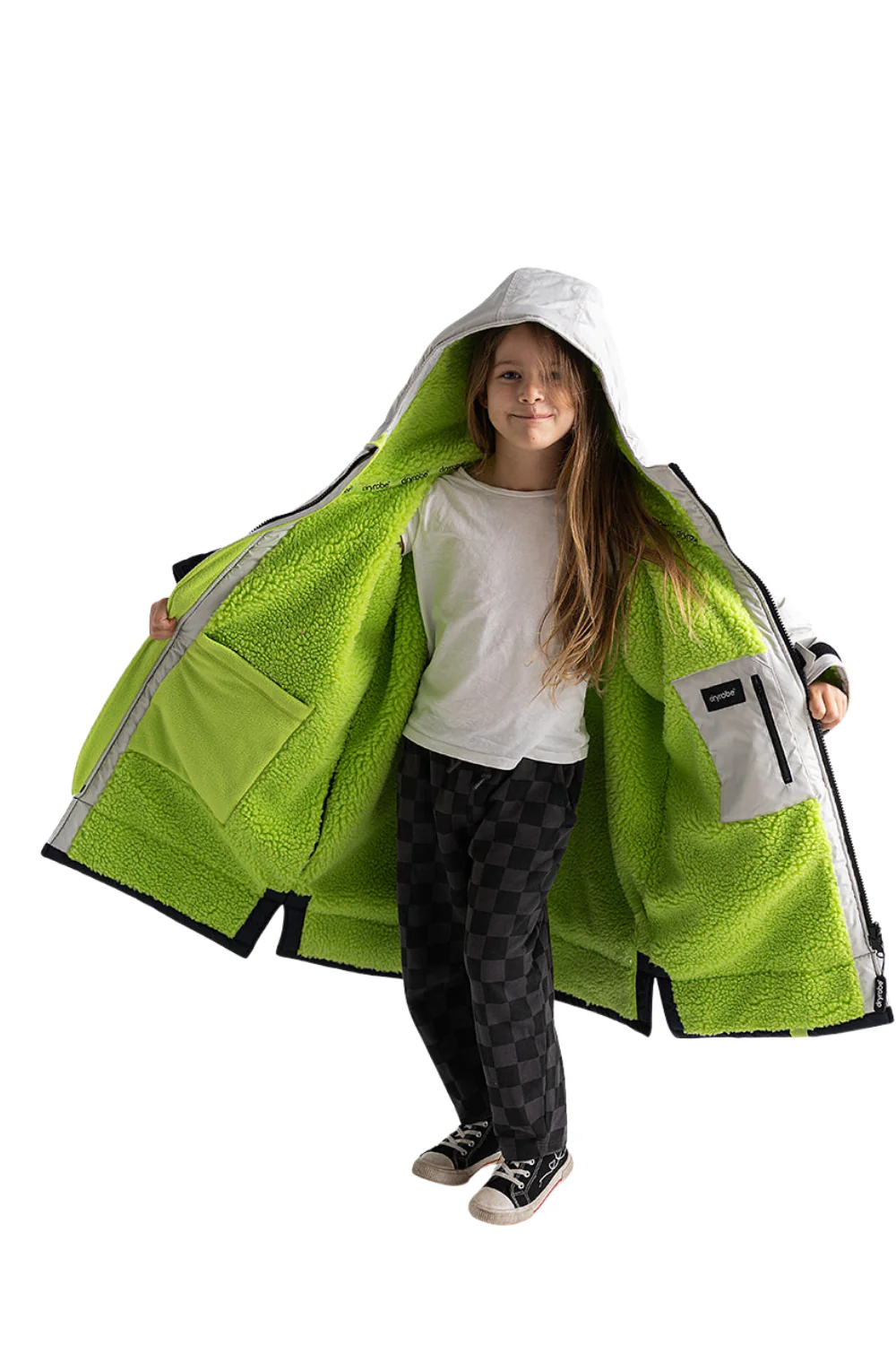 Dryrobe Advance Kids Long Sleeve Changing Robe Anthracite/Lime - Image 3