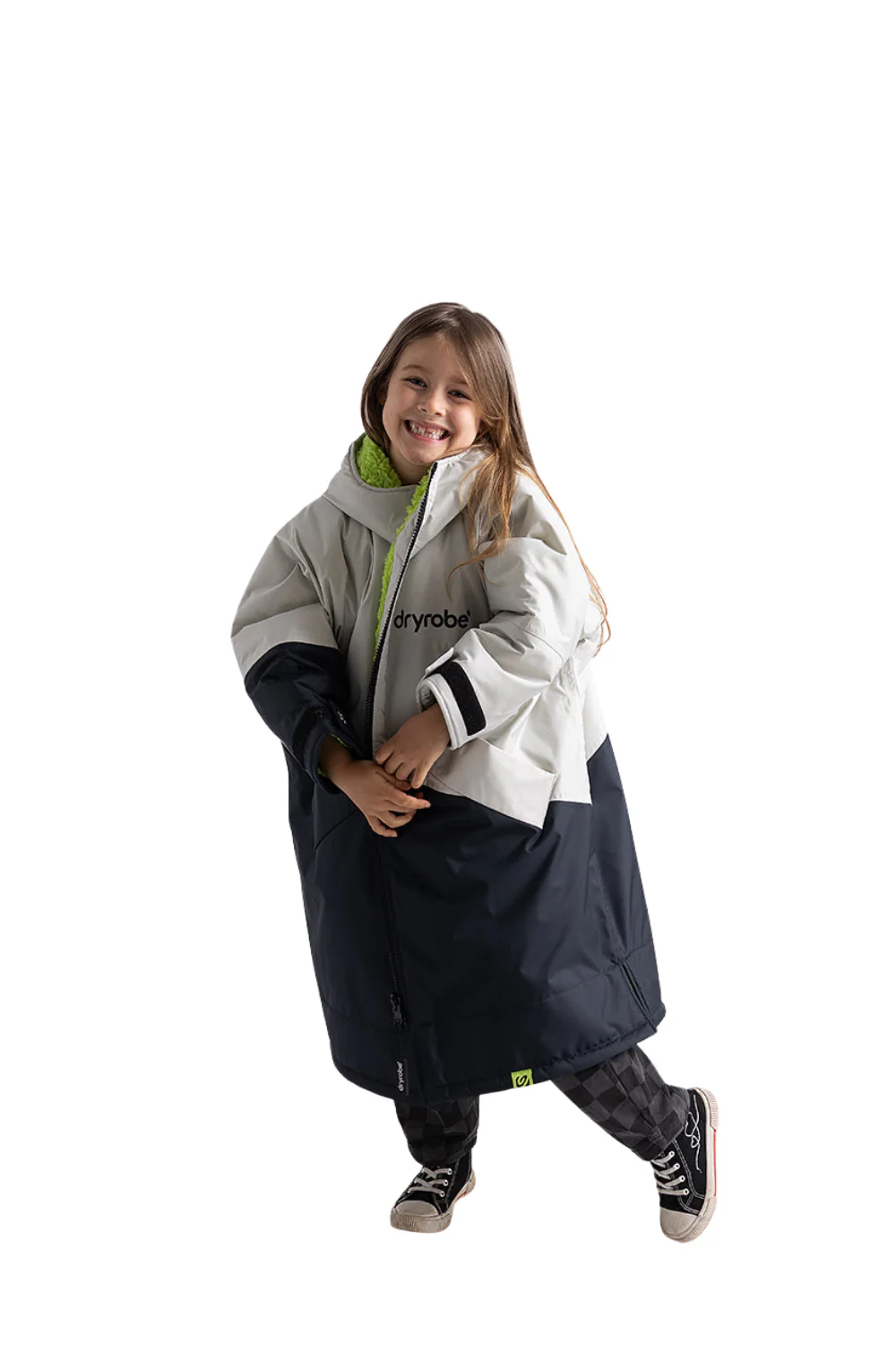 Dryrobe Advance Kids Long Sleeve Changing Robe Anthracite/Lime - Image 4