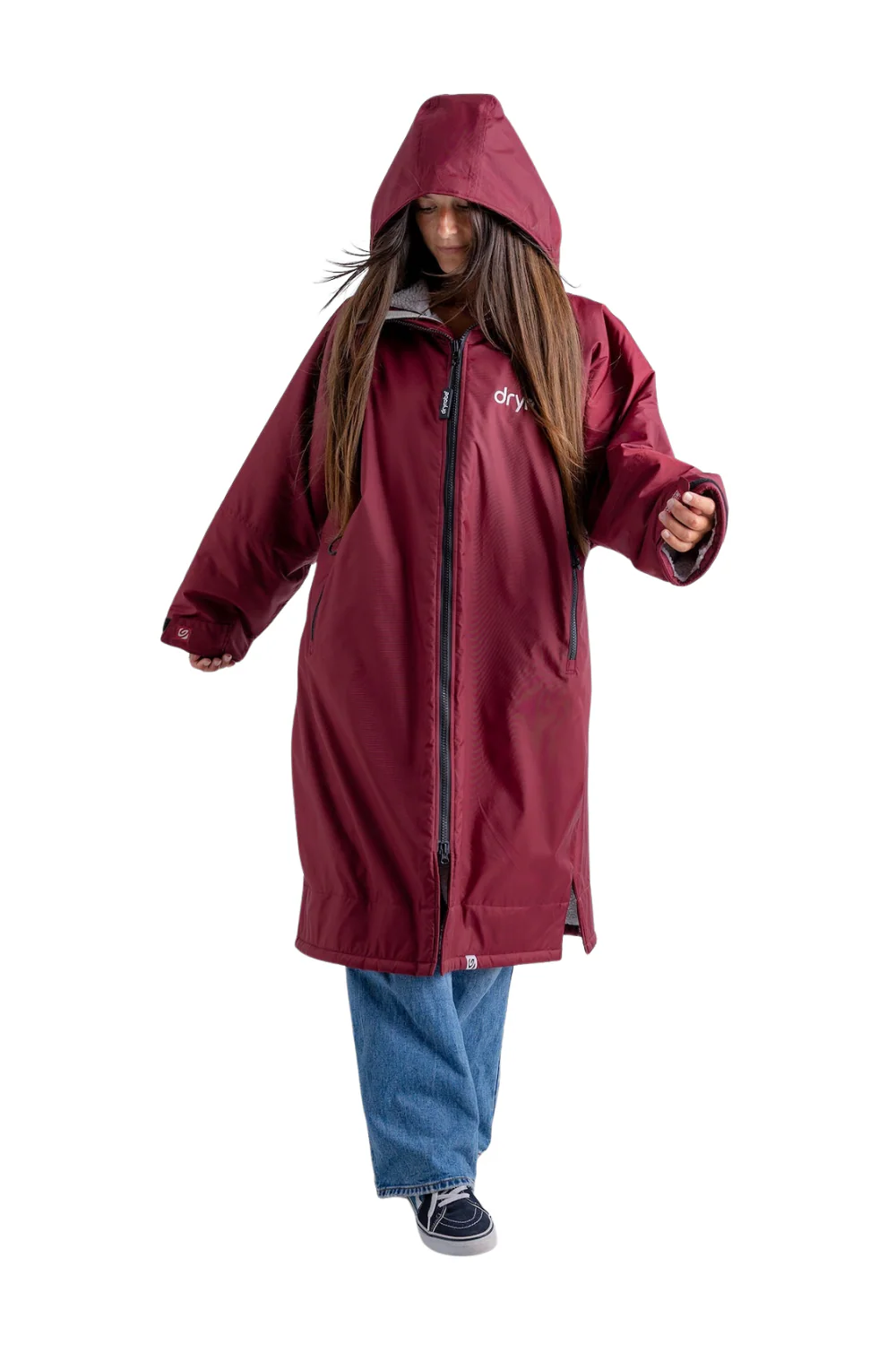 Dryrobe Adults Advance Long Sleeve Changing Robe Burgundy/Grey - Image 3