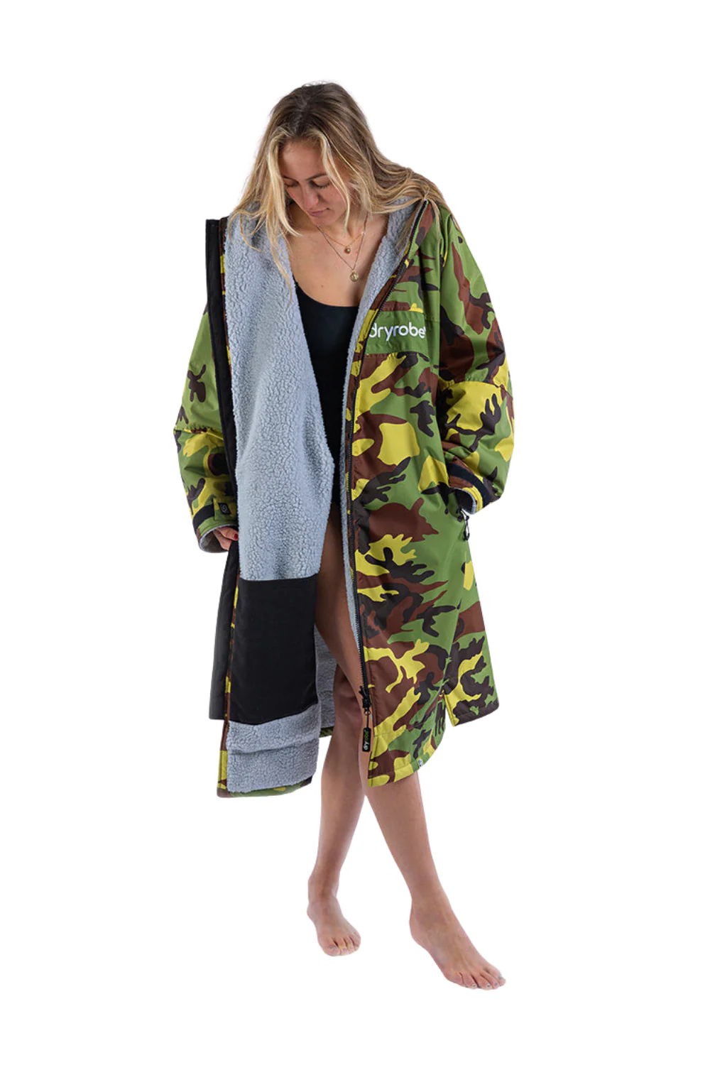 Dryrobe Adults Remix Long Sleeve Changing Robe Green Camo/Grey - Image 5
