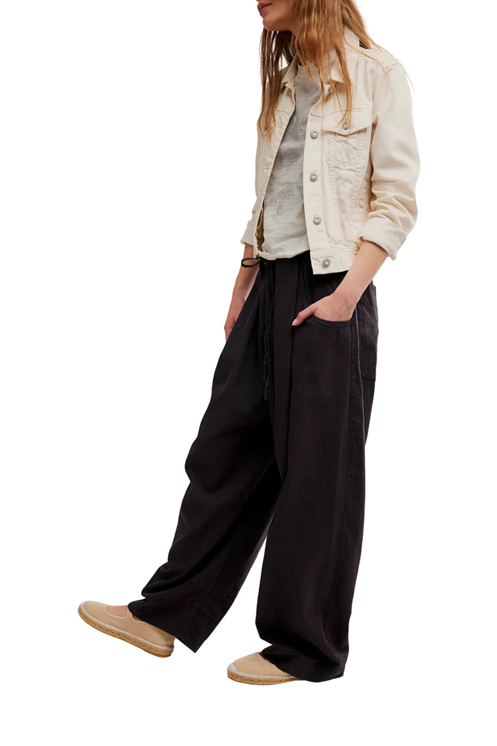 Free People Chambers Womens Laid Back Pull On Trousers Black - Image 3
