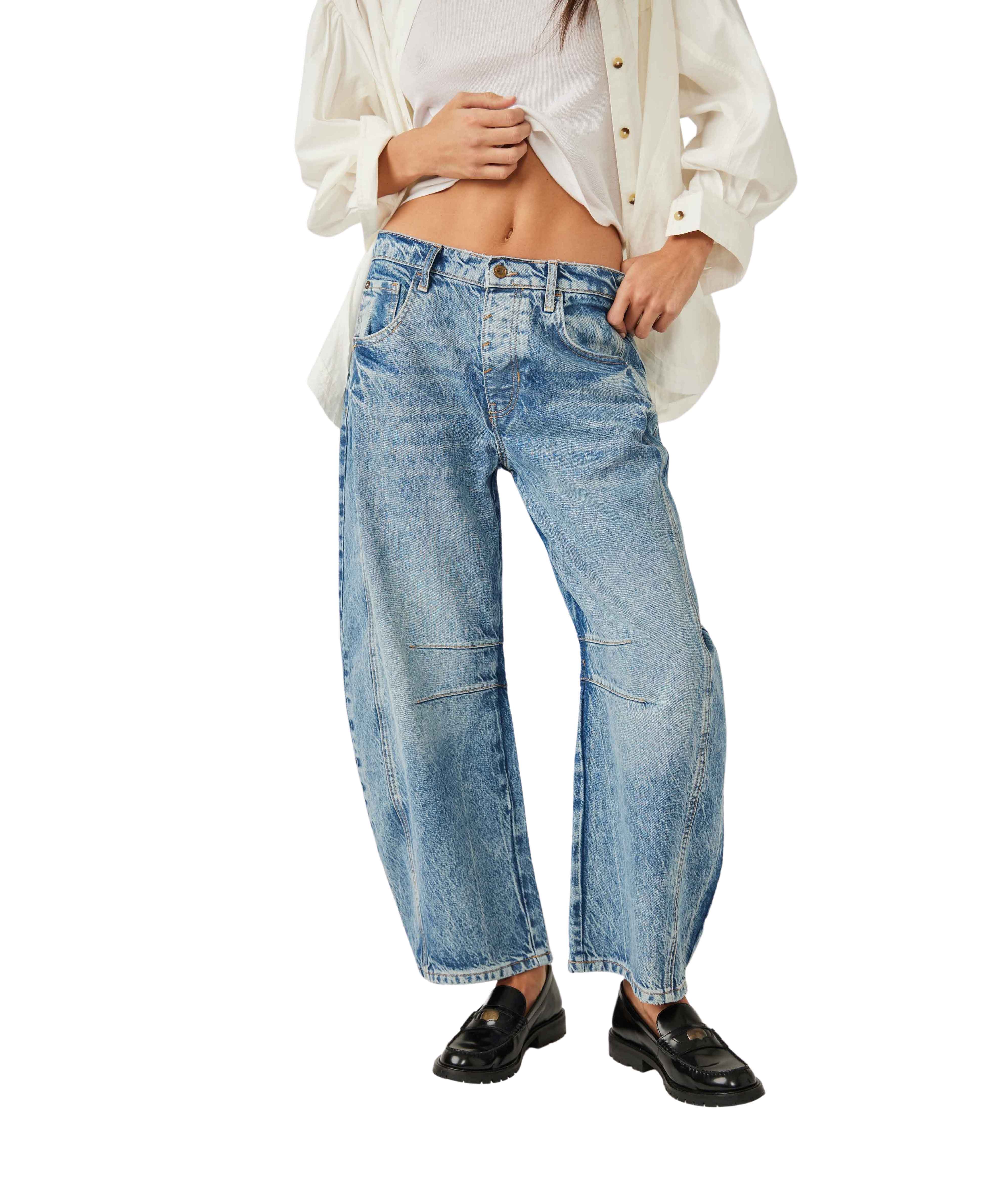 Free People Good Luck Mid Rise Barrel Jeans Ultra Light Beam - Image 2