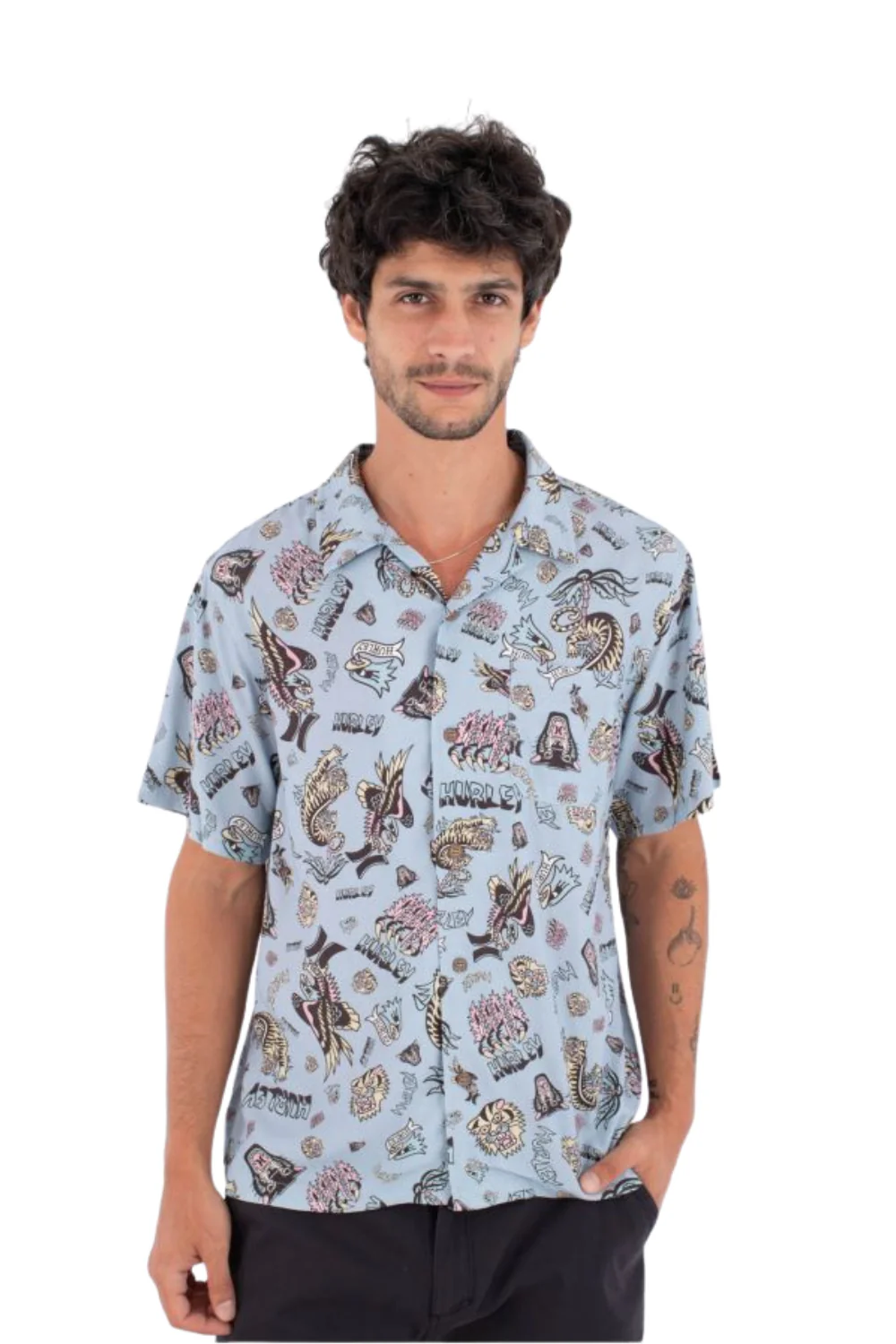 Hurley Etam Mens Short Sleeve Shirt Worker Blue
