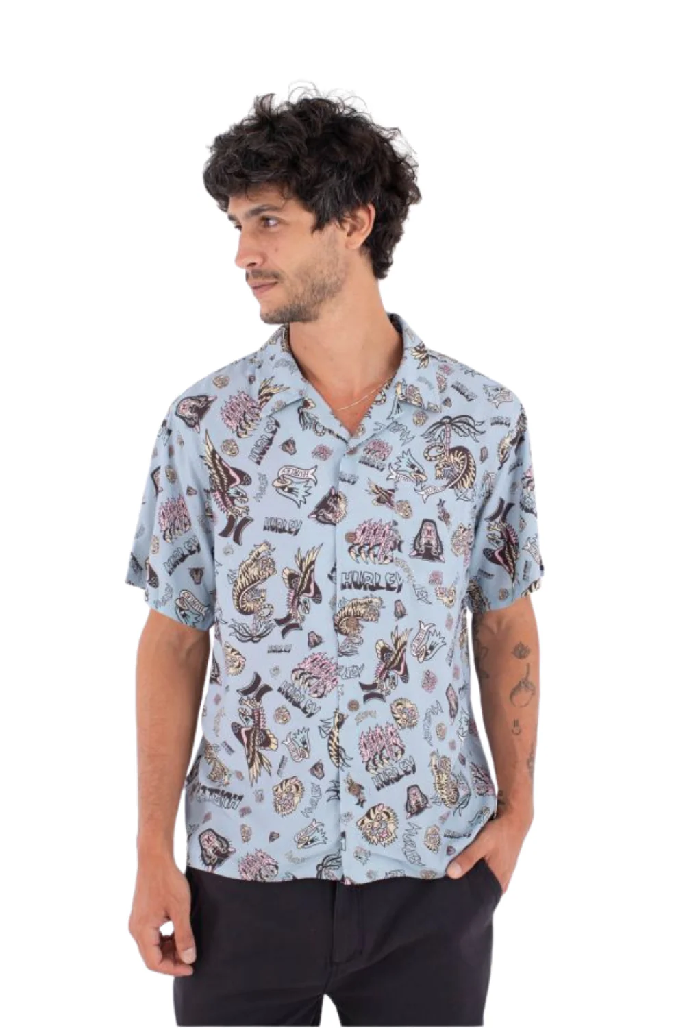 Hurley Etam Mens Short Sleeve Shirt Worker Blue - Image 3