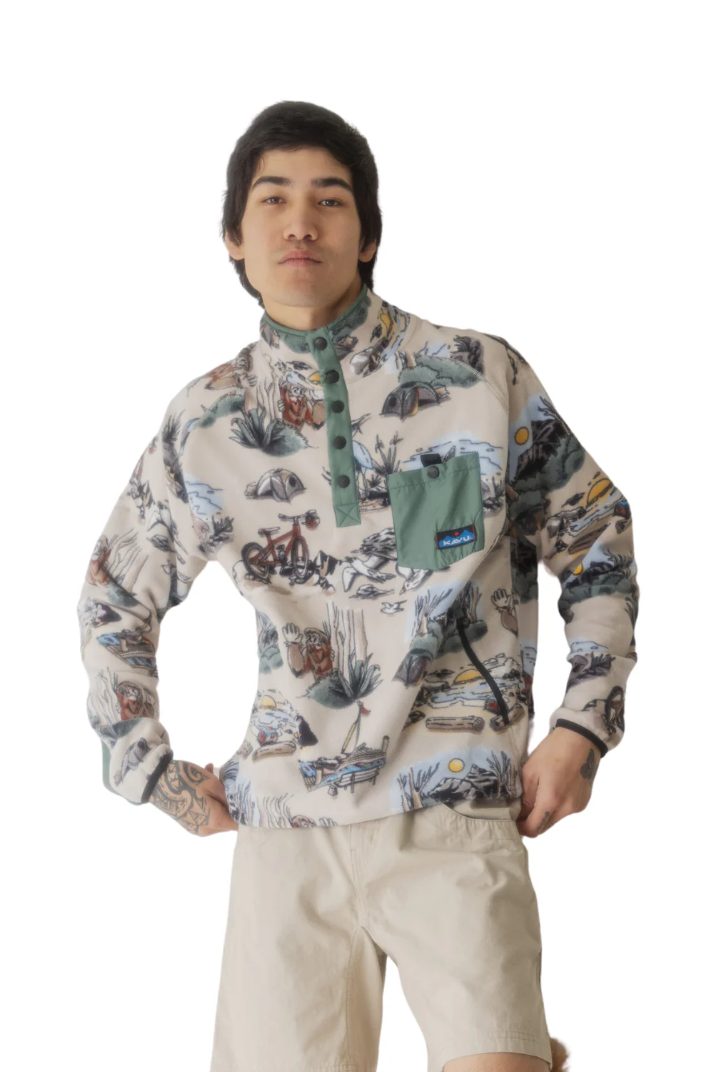 Kavu Teannaway Mens Polar Fleece Snap Pullover Places To Be