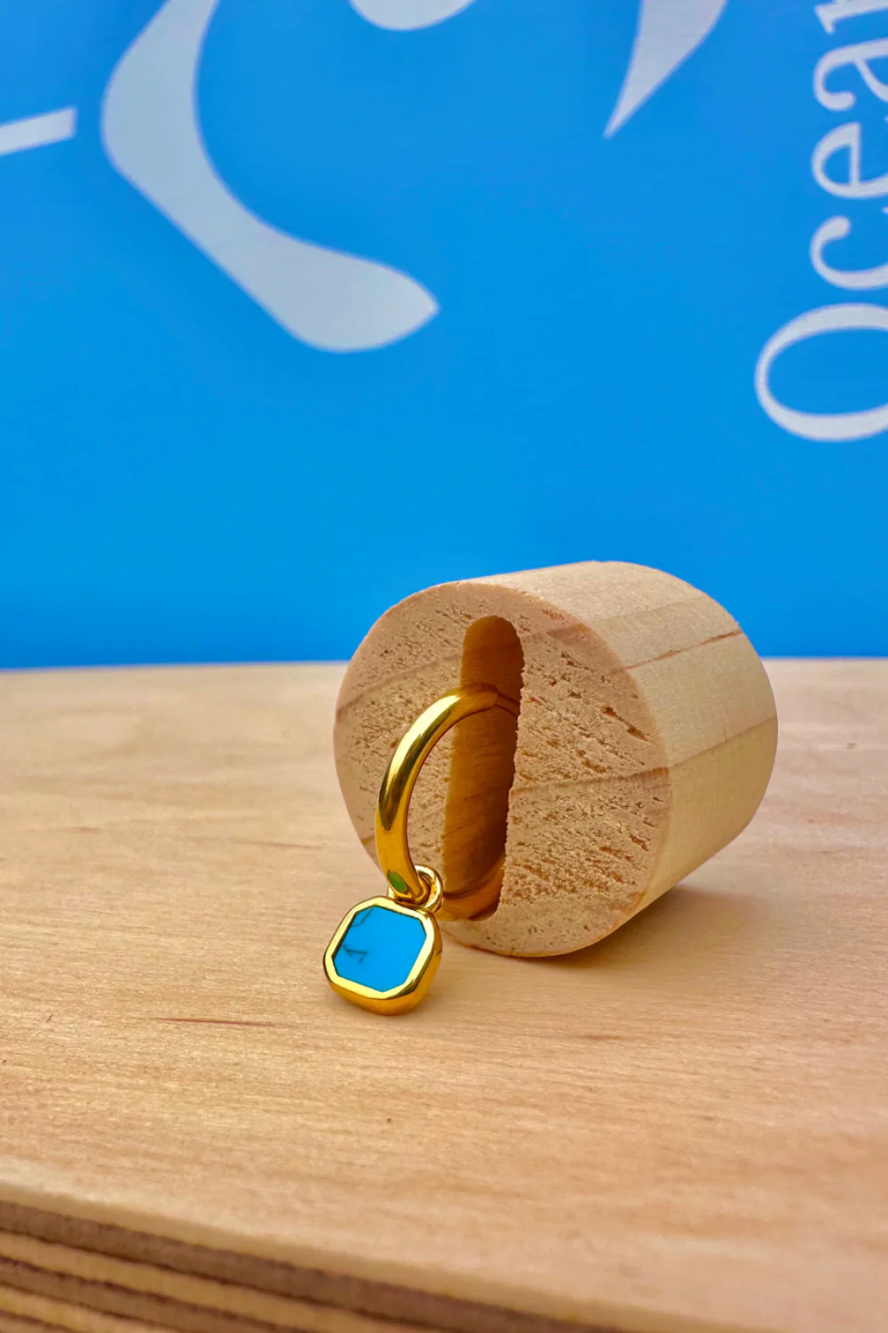 Ocean Jewel Mini Turquoise Stone Hoop Earrings Gold