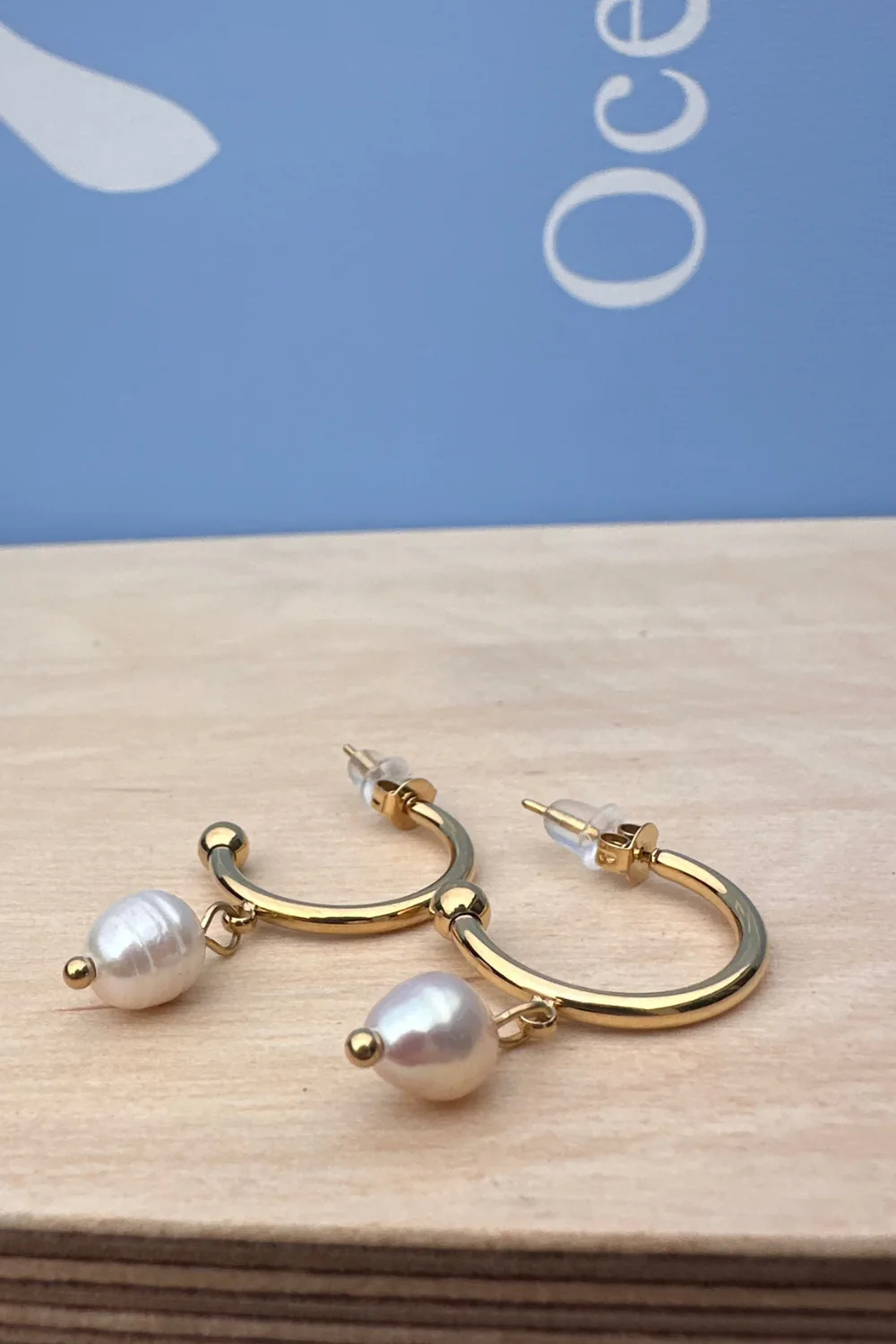 Ocean Jewel Pearl Hoop Earrings Gold
