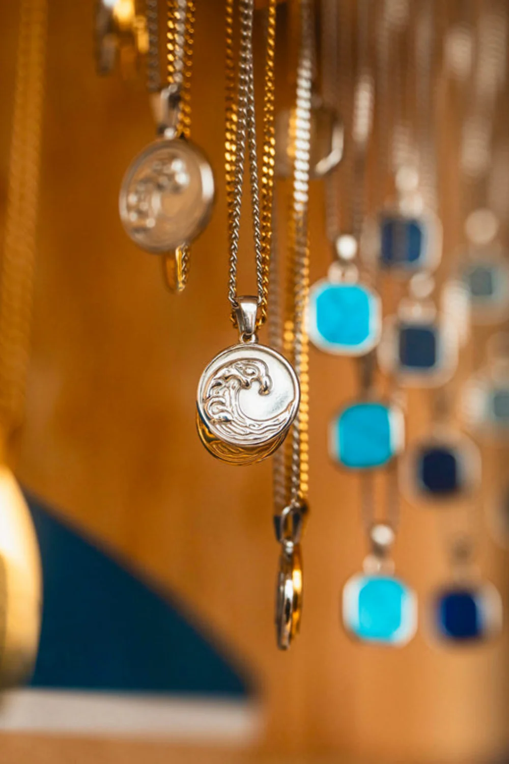 Ocean Jewel Wave Pendant Necklace Gold - Image 2