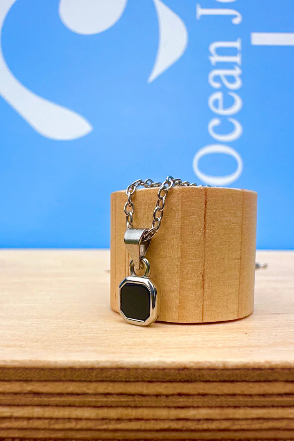 Ocean Jewel Mini Onyx Stone Pendant Necklace Silver