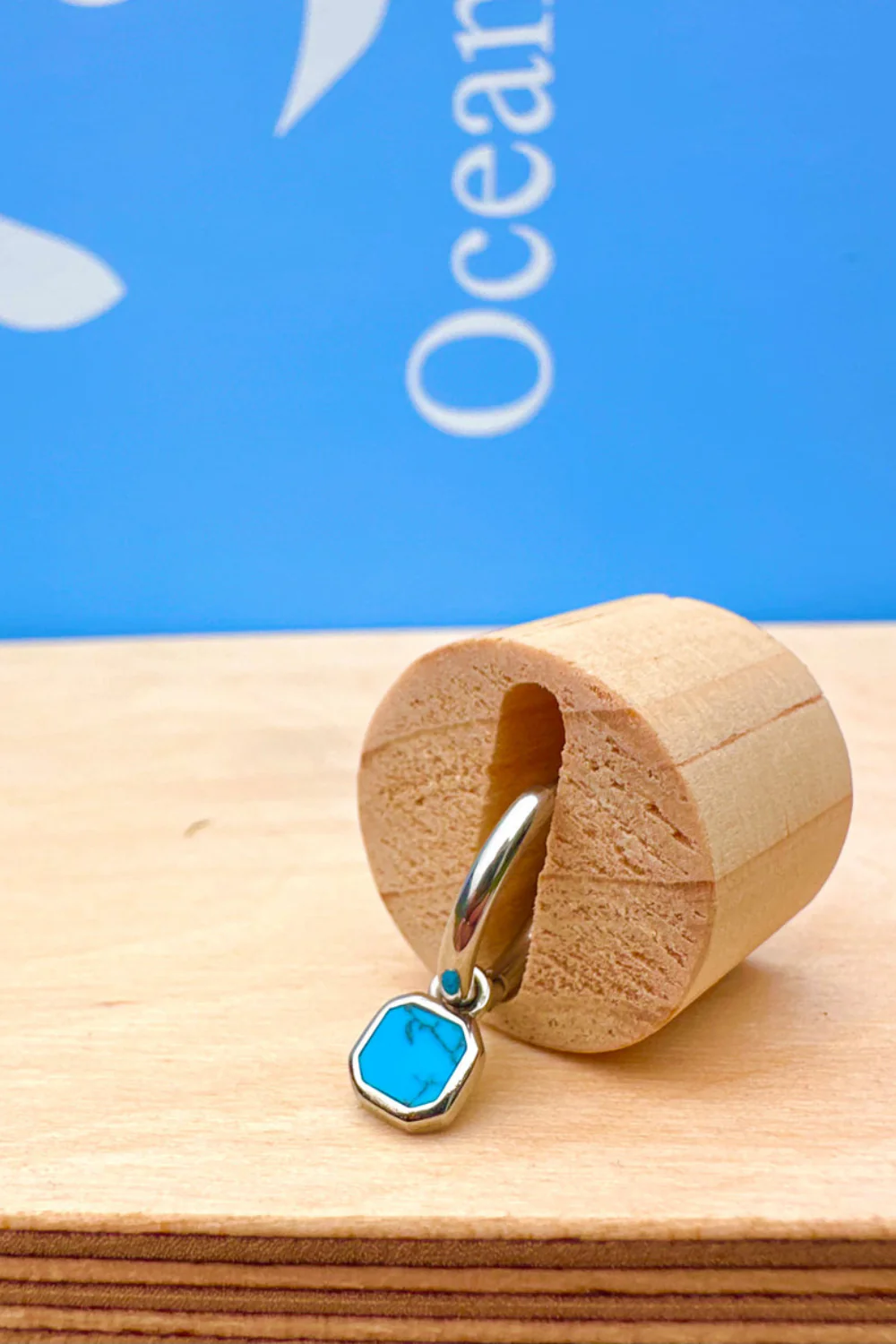 Ocean Jewel Mini Turquoise Stone Hoop Earrings Silver