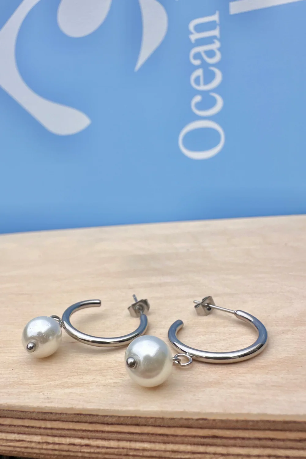 Ocean Jewel Pearl Hoop Earrings Silver