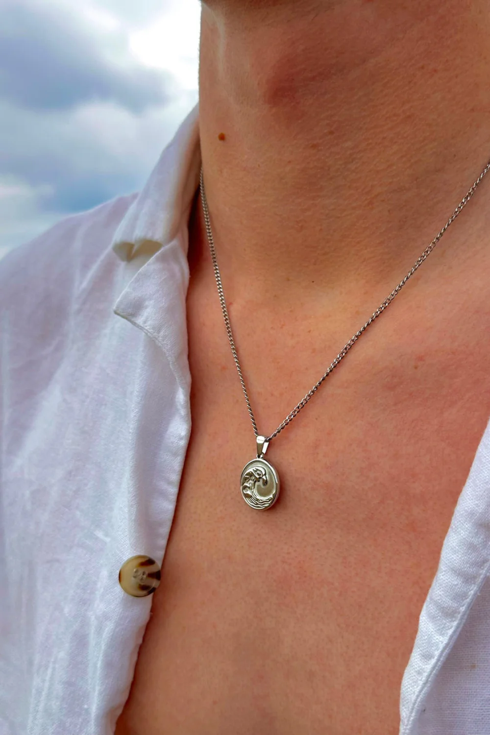 Ocean Jewel Wave Pendant Necklace Silver - Image 2