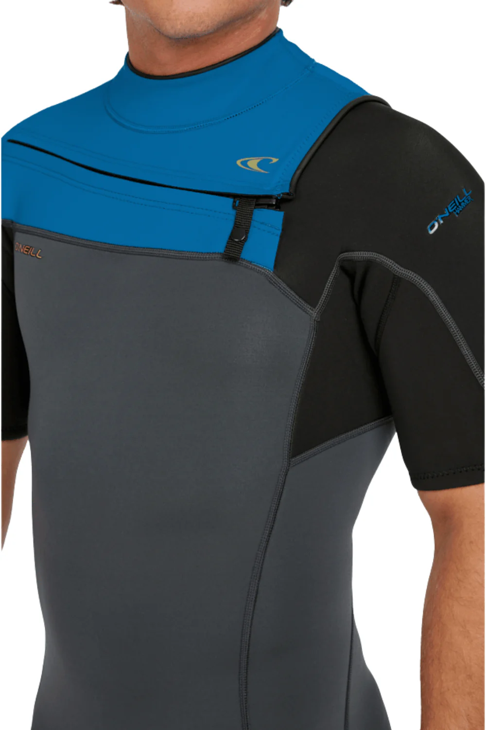 O'Neill Hammer 2mm Mens Spring Wetsuit Short Sleeve Chest Zip Graphite/Black/Ocean - Image 4