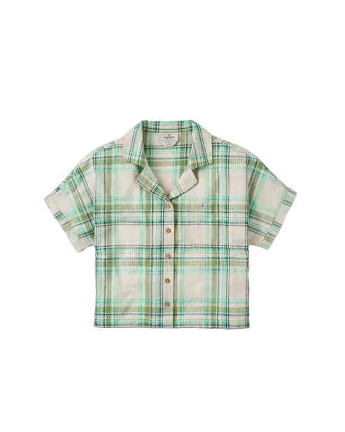Passenger Arden Organic Cotton Short Sleeve Shirt Vintage White/Stem Green Check