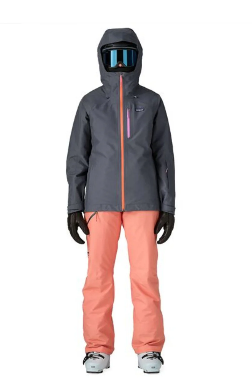 Patagonia Womens Insulated Powder Town Ski Jacket Smolder Blue/Orange Peel - Image 7