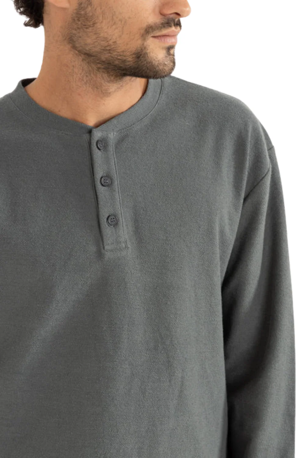 Rhythm Vintage Terry Henley Long Sleeve T-Shirt Silver Pine - Image 4