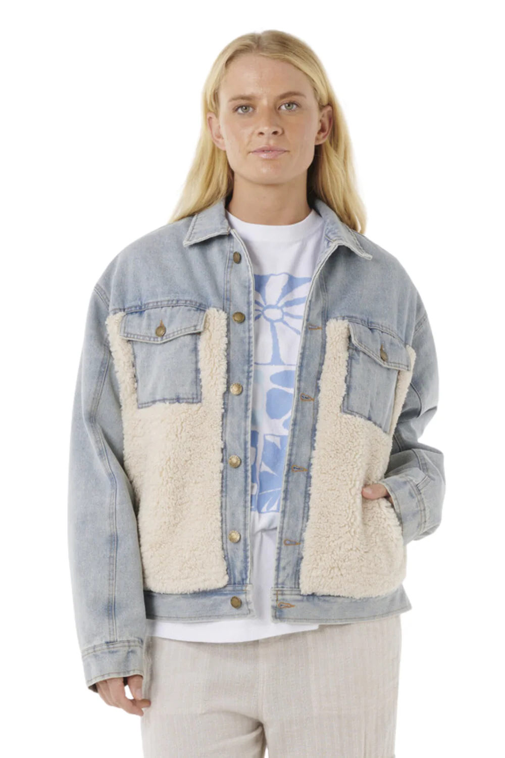 Rip Curl Cruisin Sherpa Denim Jacket Washed Blue