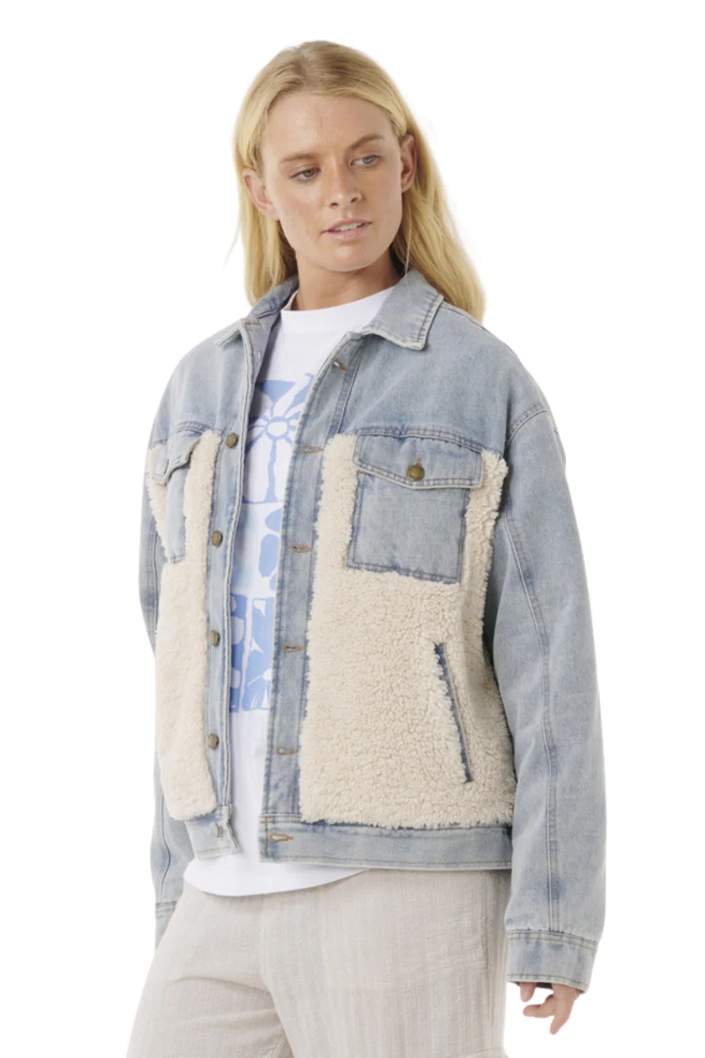 Rip Curl Cruisin Sherpa Denim Jacket Washed Blue - Image 4