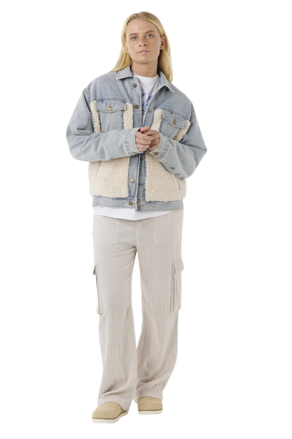 Rip Curl Cruisin Sherpa Denim Jacket Washed Blue - Image 5