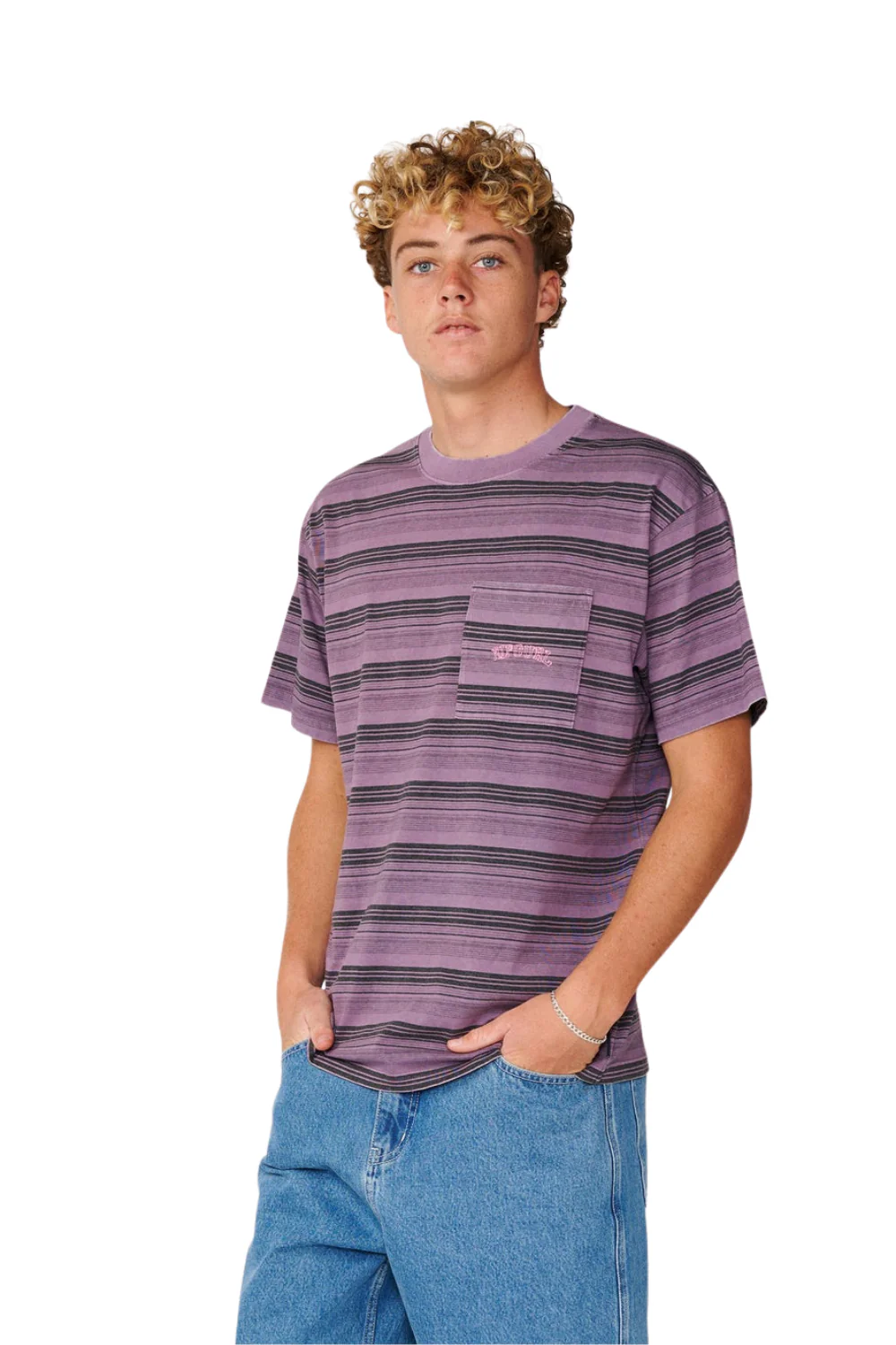 Rip Curl Disorder Mens Stripe T-Shirt Dusty Purple - Image 3