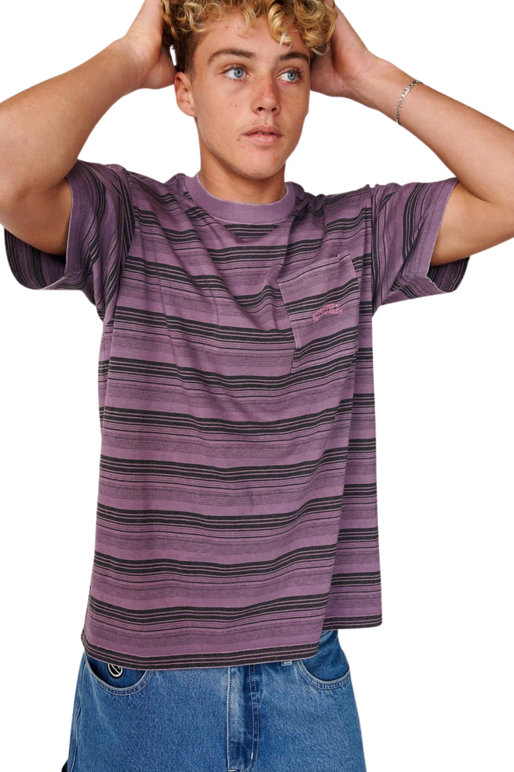 Rip Curl Disorder Mens Stripe T-Shirt Dusty Purple - Image 4