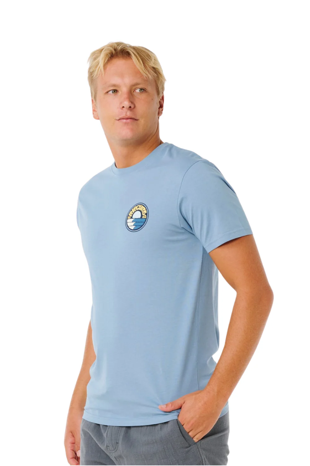 Rip Curl Pacific Rinse Stacked Mens T-Shirt Faded Denim - Image 3