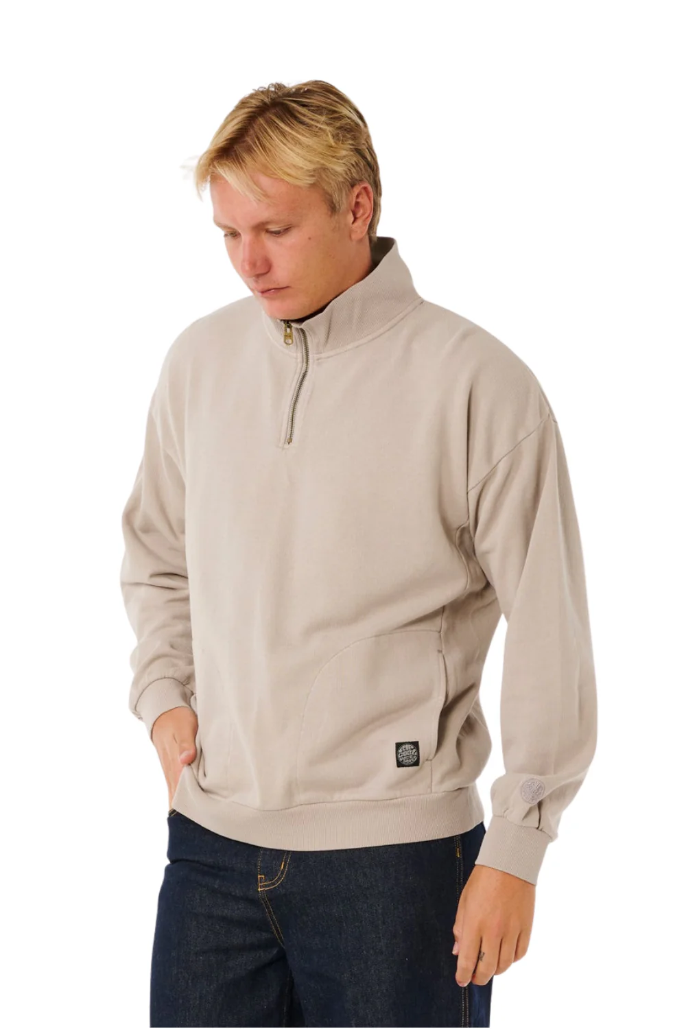 Rip Curl Premium Surf Mens 1/4 Zip Crew Stone - Image 2