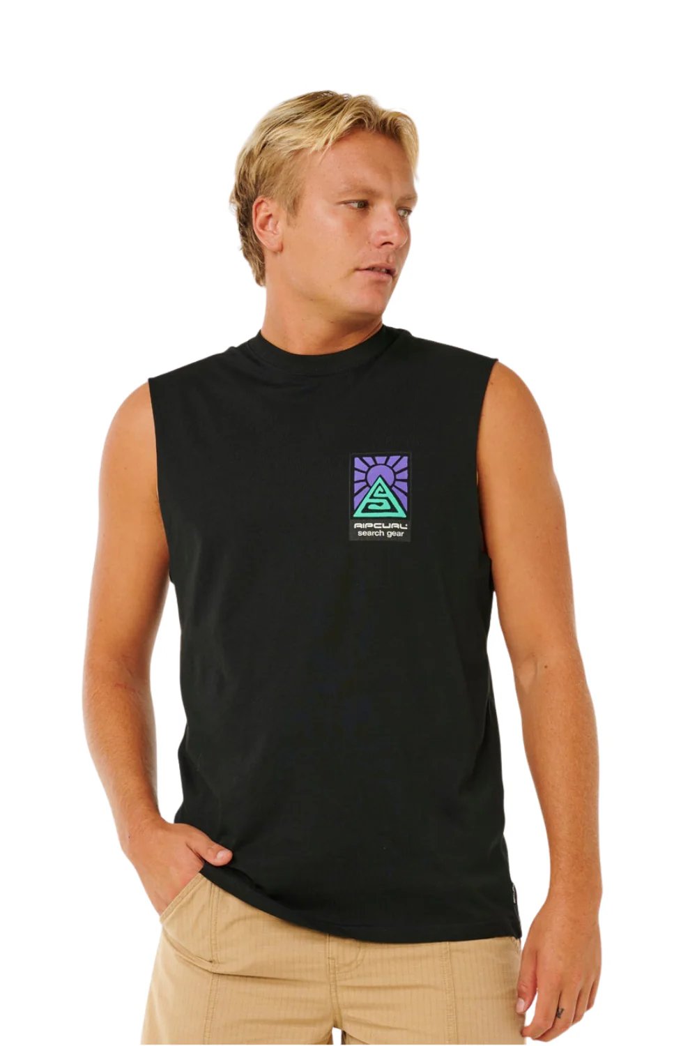 Rip Curl Search Dawn Muscle Mens T-Shirt Black - Image 2