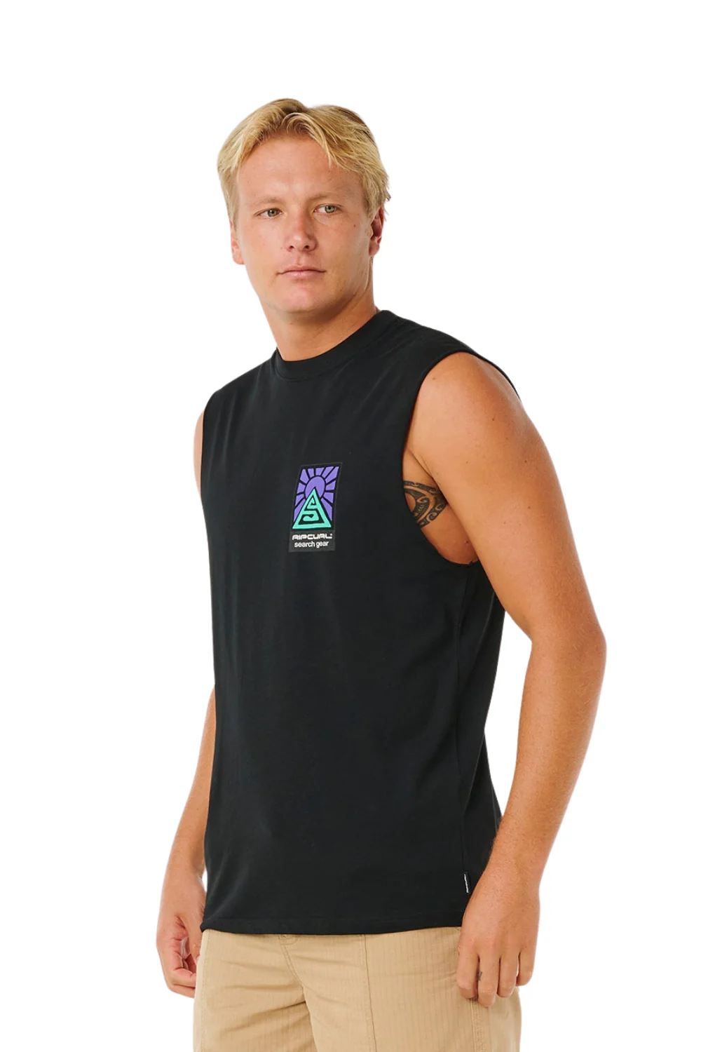 Rip Curl Search Dawn Muscle Mens T-Shirt Black - Image 3