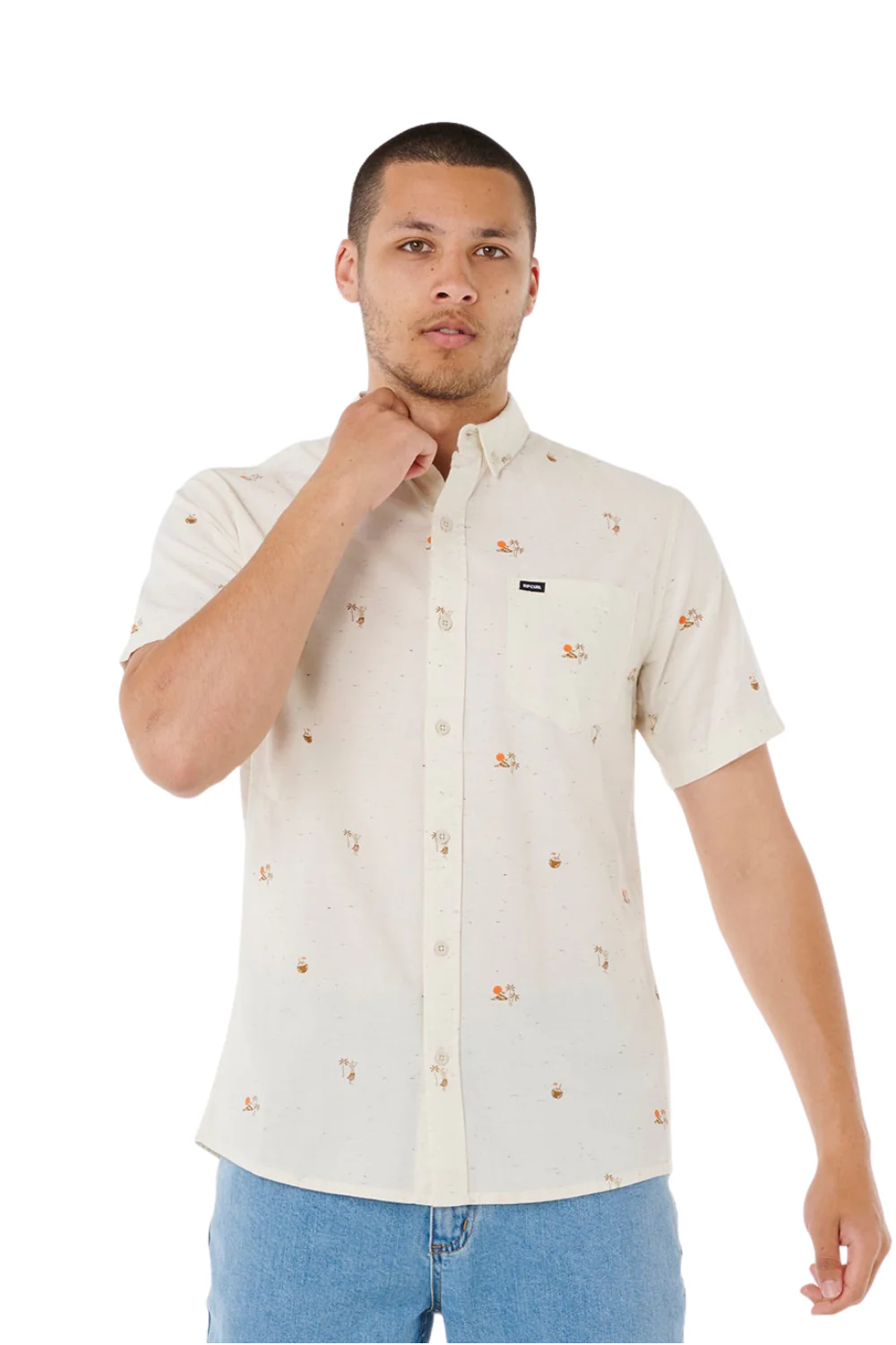 Rip Curl Skelly Breach Mens Short Sleeve Shirt Off White