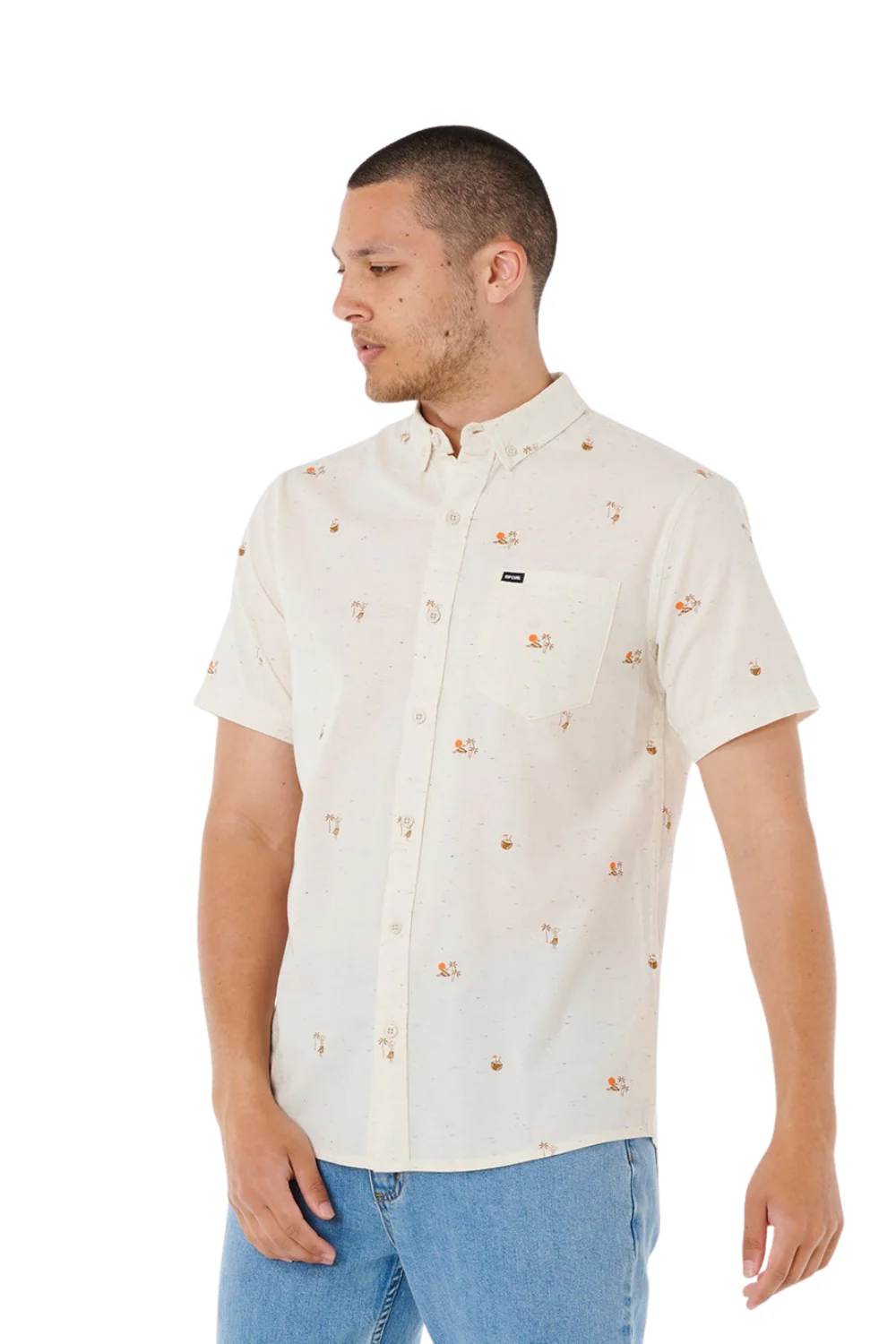 Rip Curl Skelly Breach Mens Short Sleeve Shirt Off White - Image 3
