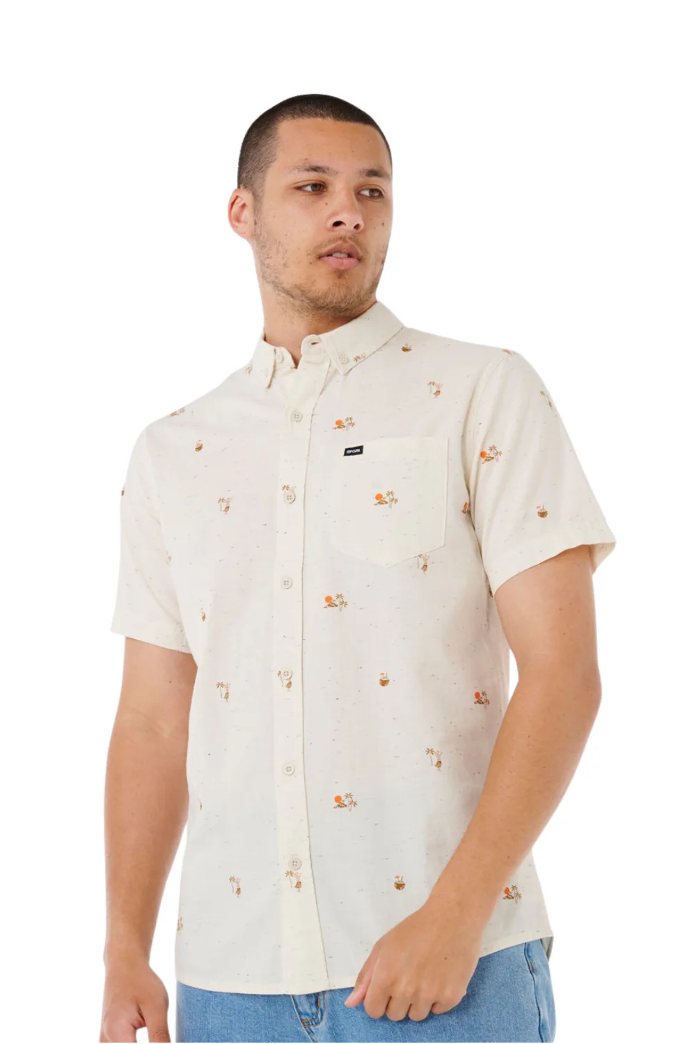 Rip Curl Skelly Breach Mens Short Sleeve Shirt Off White - Image 4