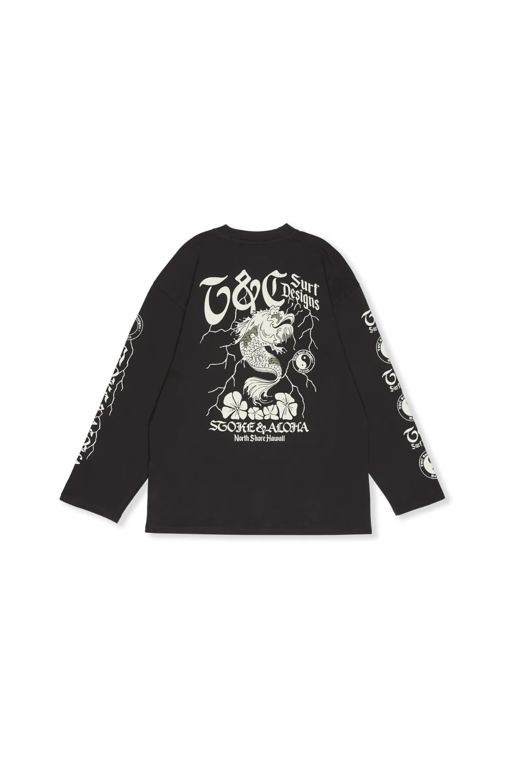 T&C Surf Designs Koï Lightning Mens Long Sleeve T-Shirt Fatigue Black