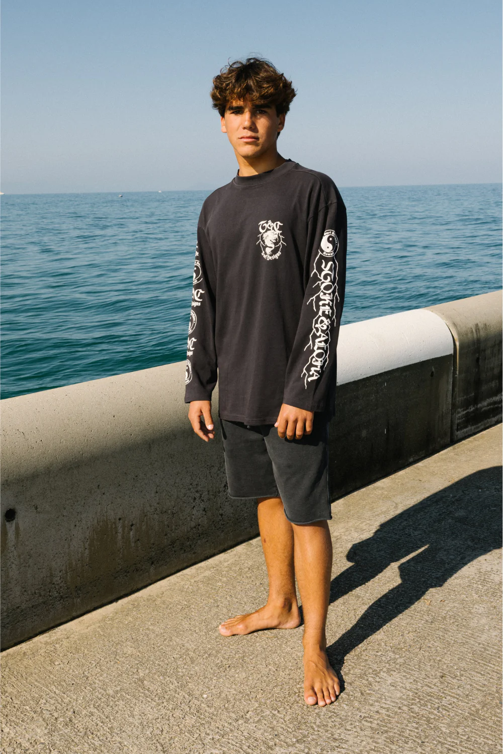 T&C Surf Designs Koï Lightning Mens Long Sleeve T-Shirt Fatigue Black - Image 3