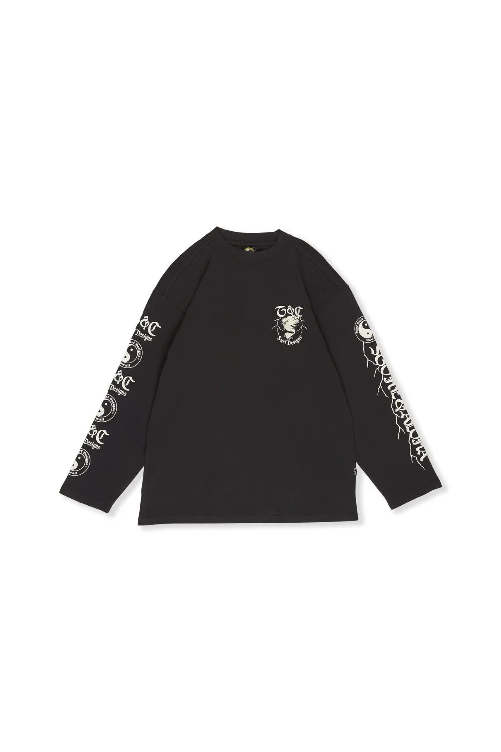 T&C Surf Designs Koï Lightning Mens Long Sleeve T-Shirt Fatigue Black - Image 4