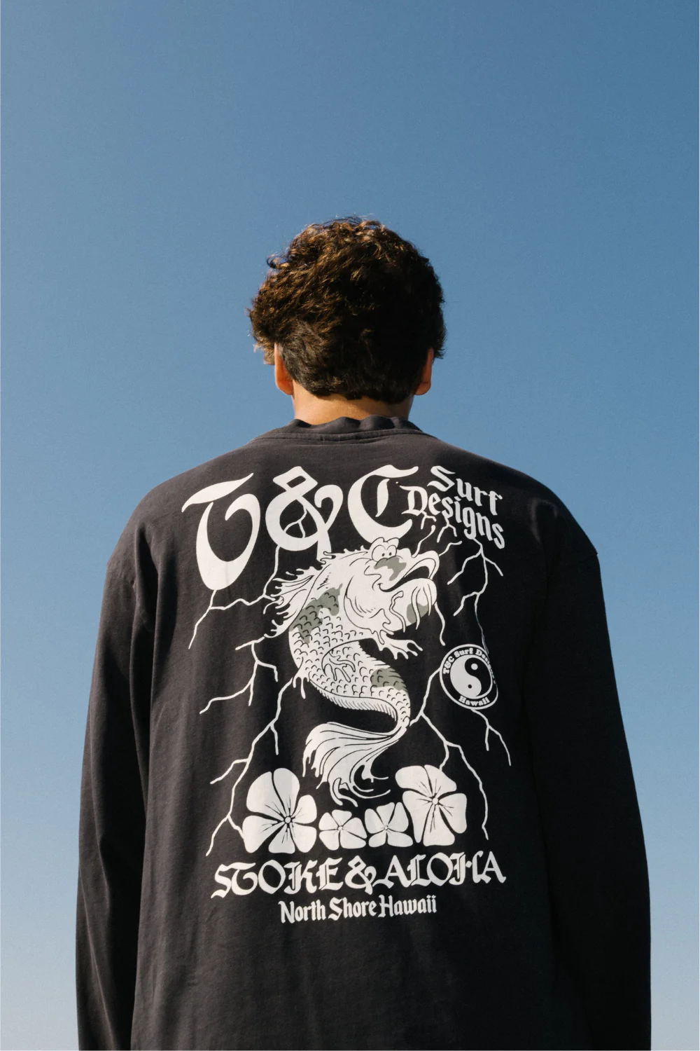 T&C Surf Designs Koï Lightning Mens Long Sleeve T-Shirt Fatigue Black - Image 7